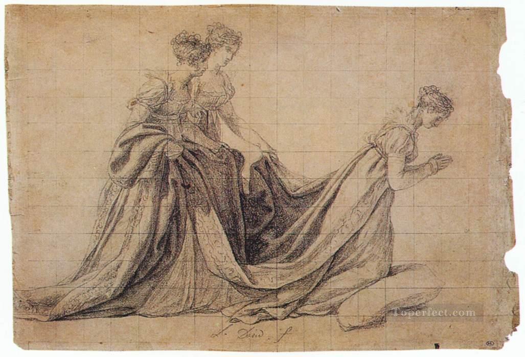 The Empress Josephine Kneeling with Mme de la Rochefoucauld and Mme de la Val Neoclassicism Jacques Louis David Oil Paintings